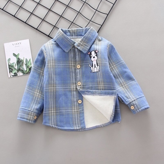 Thời Trang Thu Đông Trẻ Em Áo Sơ Mi Cotton Bé Trai Kẻ Sọc Dày Hoạt Hình Áo Sơ Mi Trẻ Em Áo Bé Gái Quần Áo Ấm Áp