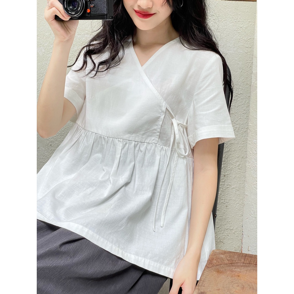 Áo babydoll trắng ngắn tay dáng kimono MADELEN