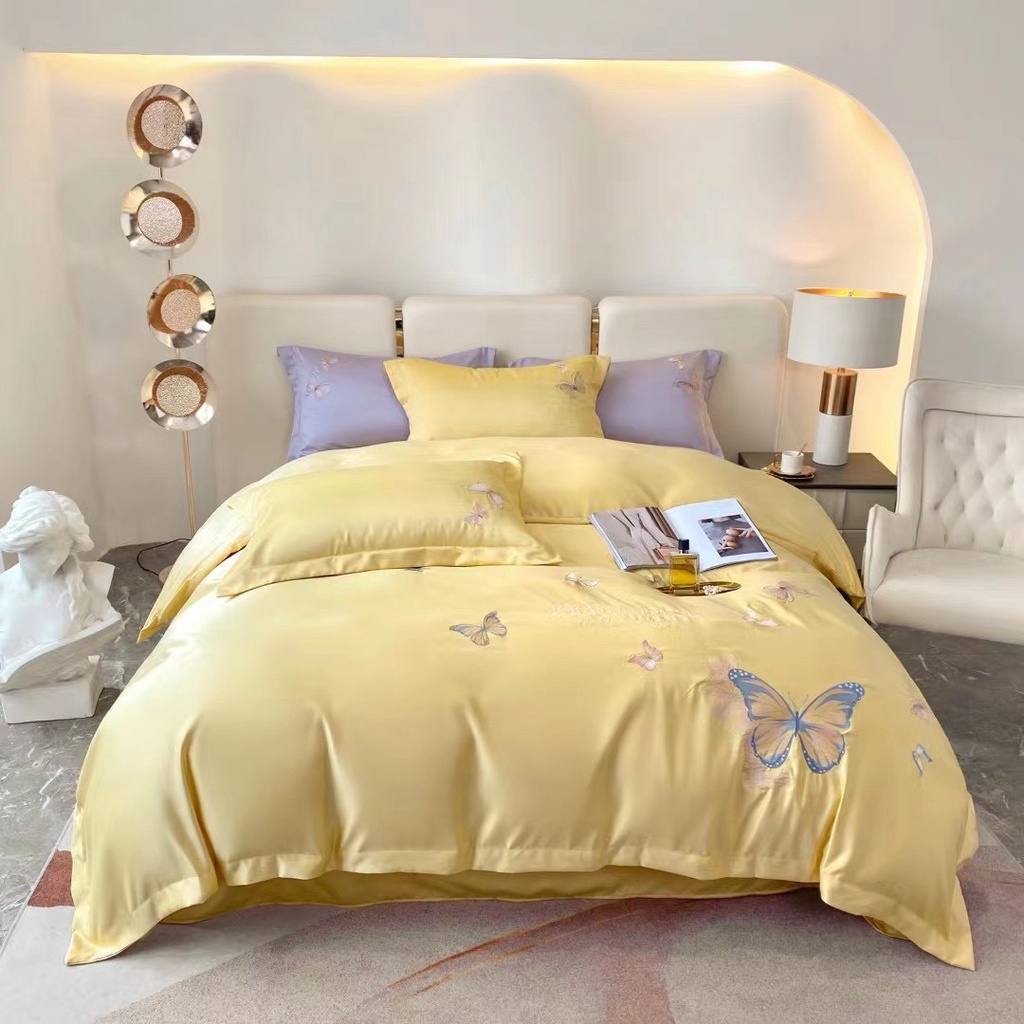 Bộ vỏ chăn ga gối Phi Lụa M2T BEDDING LUXURY hàng cao cấp - Phi Lụa hình bướm