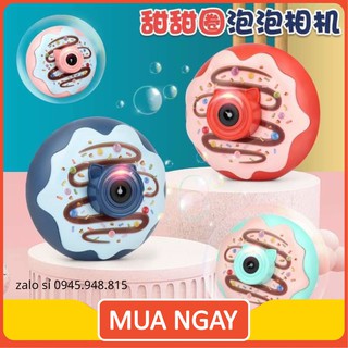 (Có nhạc, tặng kèm dung dịch thổi bóng) Máy ảnh bắn bong bóng dành cho trẻ em hình bánh donut. Đồ chơi thông minh cho bé