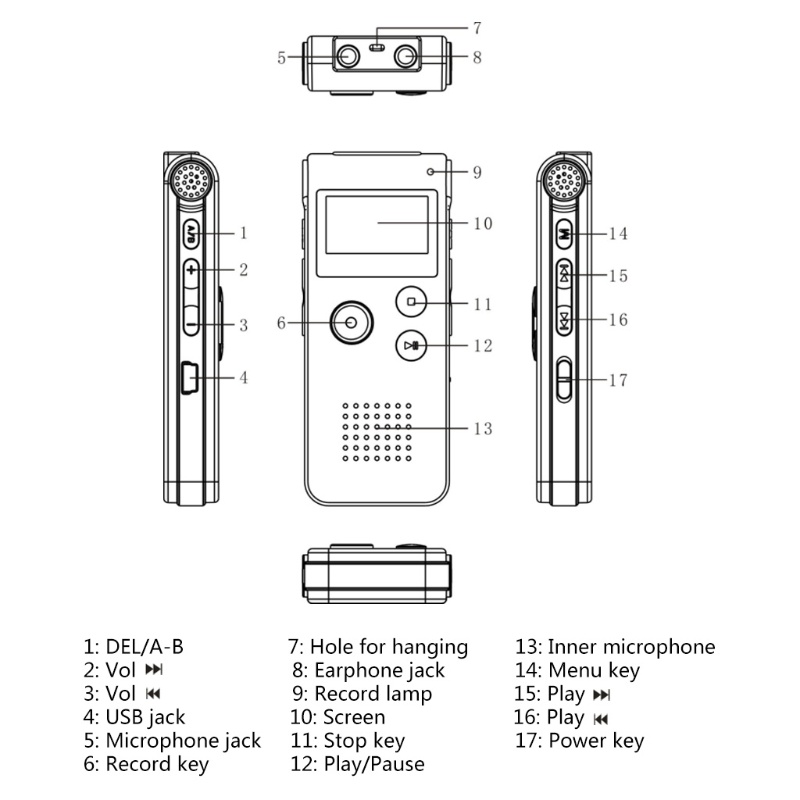 Máy ghi âm thông minh loại bỏ tiếng ồn mini MP3 8G màn hình LCD tiện dụng