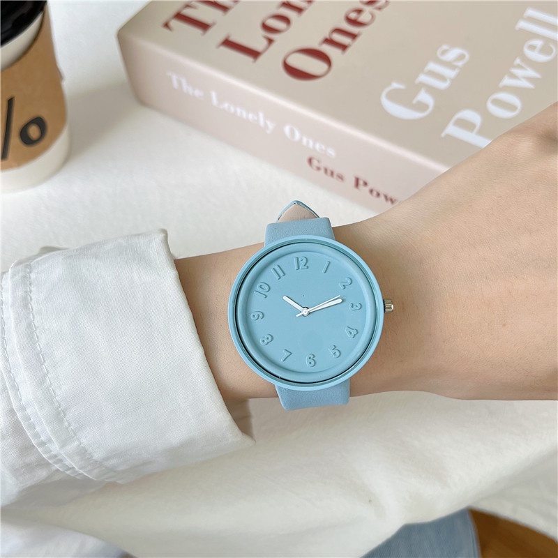 Đồng Hồ Đeo Tay Màu Sắc Macaron Thiết Kế Đơn Giản Thanh Lịch Phong Cách Retro Cho Nữ