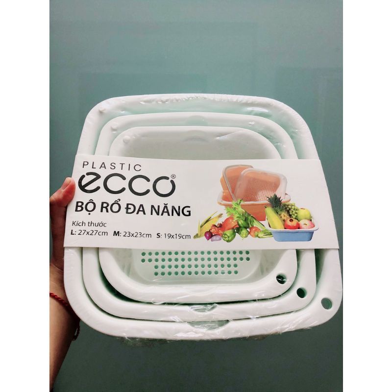 Bộ thau rổ nhựa vuông ECOCO 6 món Việt Nhật dày