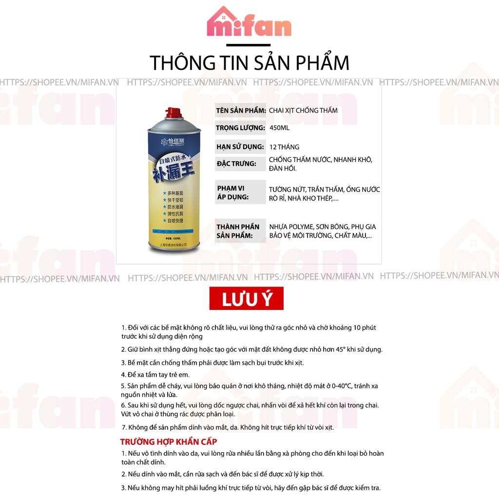 Loại xịn chính hãng Bình Xịt Chống Thấm Nước YBL PAINT 450ml - Chai Xịt Chống Dột Tường Trần Mái Nhà Sân Thượng