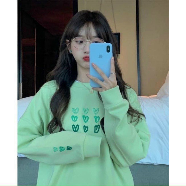 Áo Sweater Nữ Tay Phồng Thêu Lá Chất Nỉ Dày Mịn Form Rộng Mặc Mát Thoải Mái NEW UNISEX