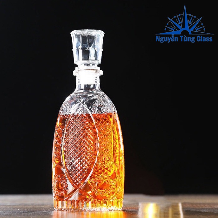Chai đựng rượu thủy tinh 800ML mẫu OVAL họa tiết Vảy cá