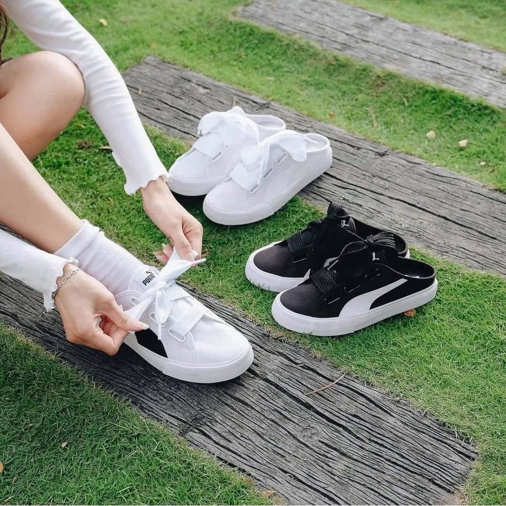 Giày Sục Puma Chính HãngFREESHIPGiày Nữ Đạp Gót Puma Mule Ribbon Cột Nơ [382331 02] Simple Sneaker