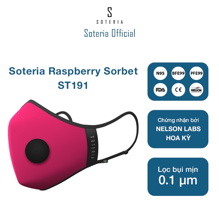 Khẩu trang tiêu chuẩn Quốc Tế SOTERIA Raspberry Sorbet ST191 - Bộ lọc N95 BFE PFE 99 lọc đến 99% bụi mịn 0.1 micro