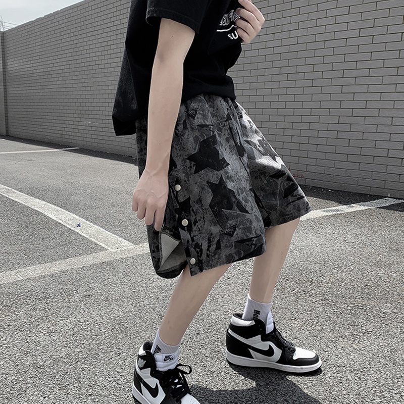 Quần Short Thể Thao Dáng Rộng Họa Tiết Rằn Ri Kiểu Hàn Quốc Cá Tính Cho Nam