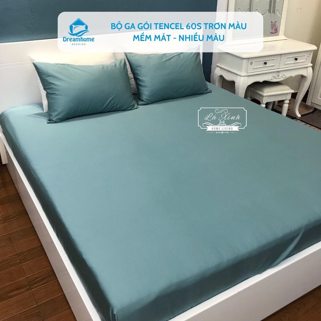 Bộ ga giường cao cấp tencel 60s, ga gối tencel trơn màu mềm mát không nhăn Dreamhomebedding