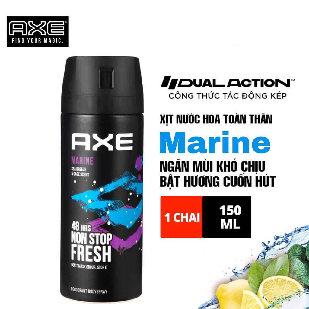 Xịt khử mùi toàn thân cho nam AXE Marine 48H Fresh 150ml