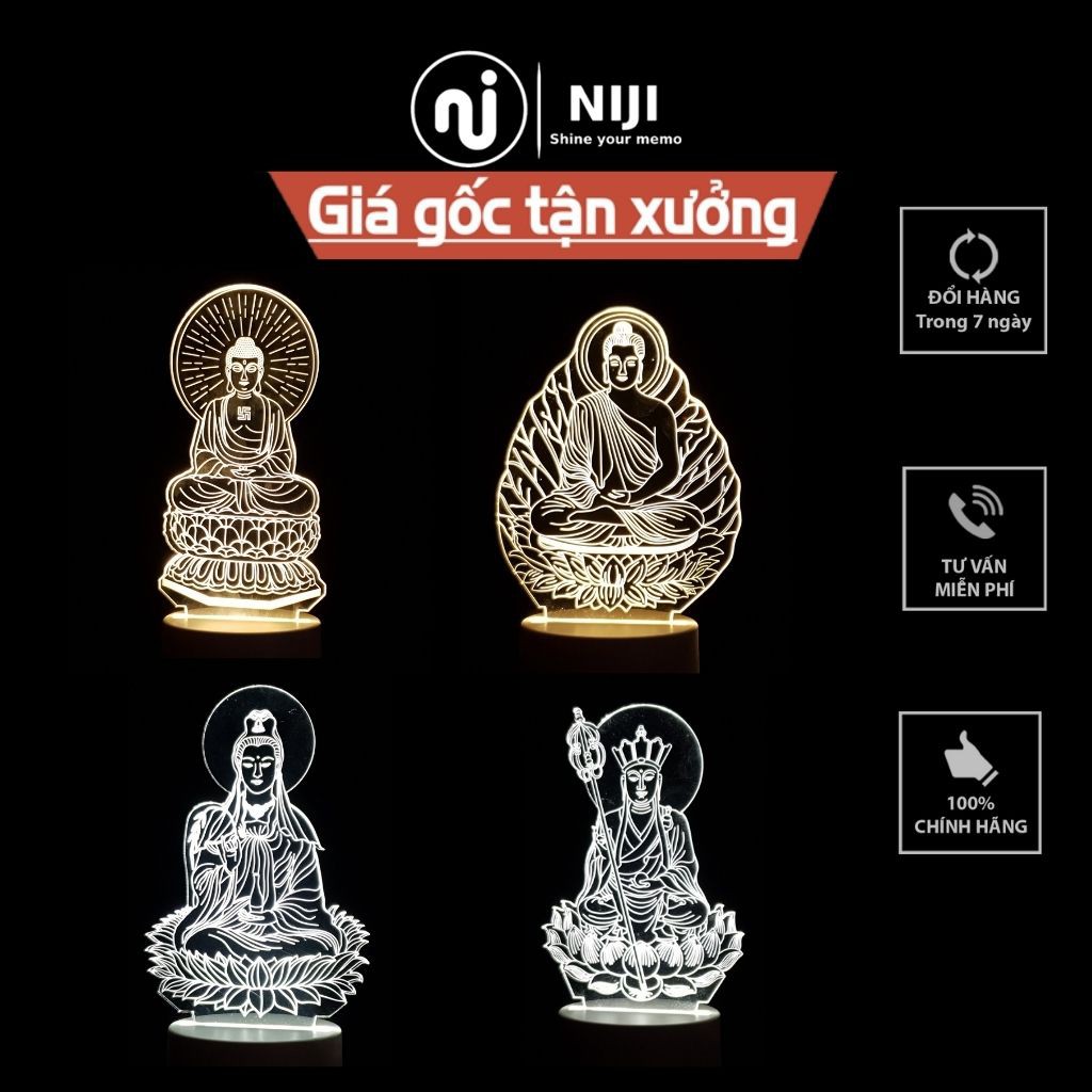 Đèn ngủ chủ đề Phật giáo đèn led 3D, quà tặng, trang trí, đế gỗ cảm ứng – chính hãng 𝑵𝑰𝑱𝑰 𝑮𝒊𝒇𝒕