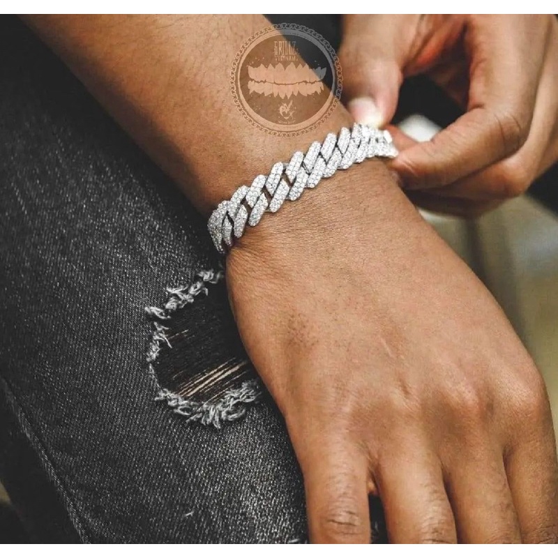 Cuban Prong sấm sét thép đính full đá hàng loại đẹp HipHop Jewelry Bracelet lắc tay phong cách đường phố