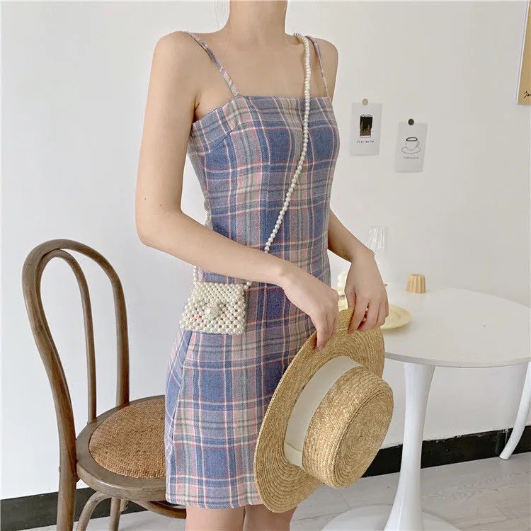 Đầm hai dây họa tiết kẻ sọc caro thời trang dành cho nữ | BigBuy360 - bigbuy360.vn