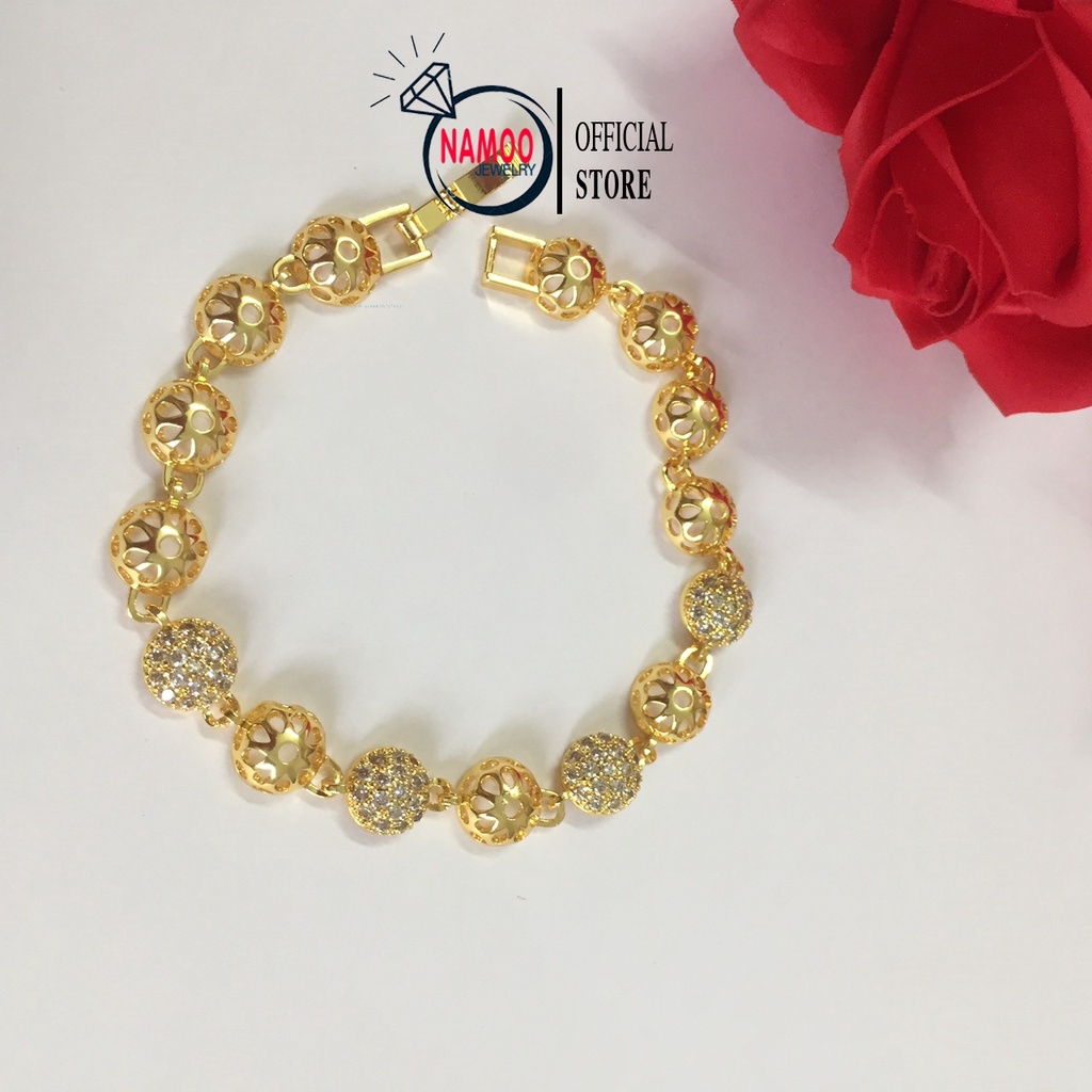 Vòng Tay Bạc Nữ, Lắc Tay Vàng Mạ 24k Bán Cầu Đính Đá Cao Cấp L133 NaMoo Jewelry
