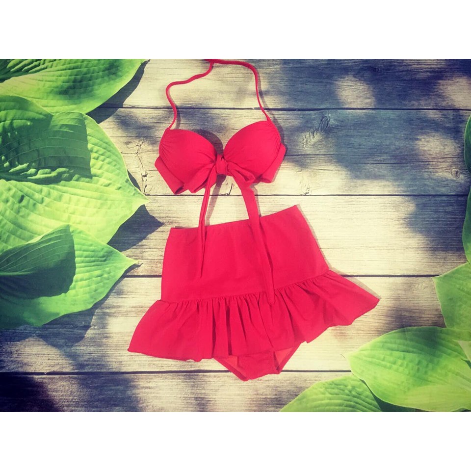 Bikini hai mảnh đẹp đỏ tươi bộ bơi dáng váy đồ bơi mới