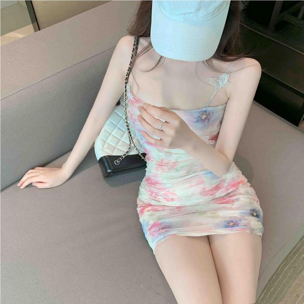 IELGY Đầm Ngắn Hai Dây Dáng Ôm Thời Trang Xuân Hè Quyến Rũ Cho Nữ
