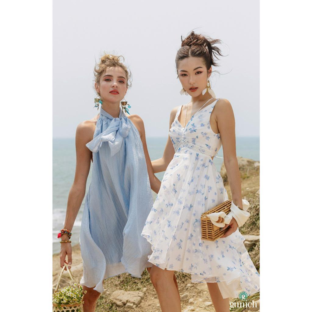 Đầm Váy Cổ Yếm Thắt Nơ Hở Lưng Mini Dress Mặc Đi Biển Gunich Cho Mùa Hè