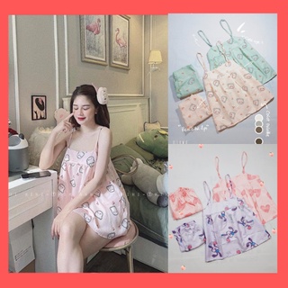 Set bộ Pyjama Áo 2 dây quần đùi ngắn Đồ mặc nhà đồ ngủ họa tiết hoạt hình, cute dễ thương MiMi