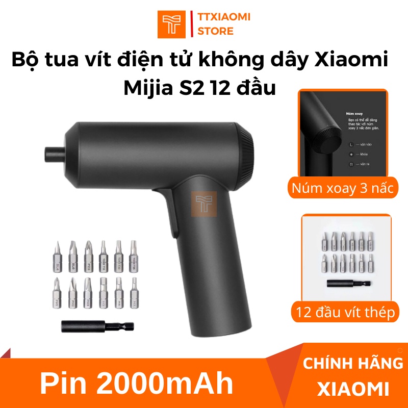 Bộ tua vít điện tử không dây Xiaomi Mijia S2 12 đầu - Cung cấp mô-men xoắn đến 5Nm - Cao cấp