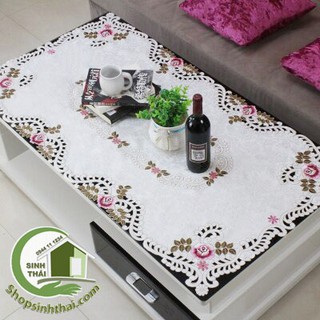 Tấm khăn trải bàn bằng vải cotton trắng dày, thêu hoa cao cấp sang trọng - giao hoa văn ngẫu nhiên
