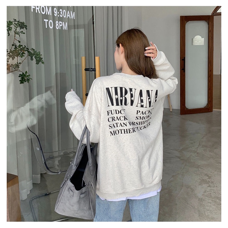 Áo sweater vải 100% cotton dáng rộng in họa tiết phong cách Hàn Quốc thời trang cho nữ