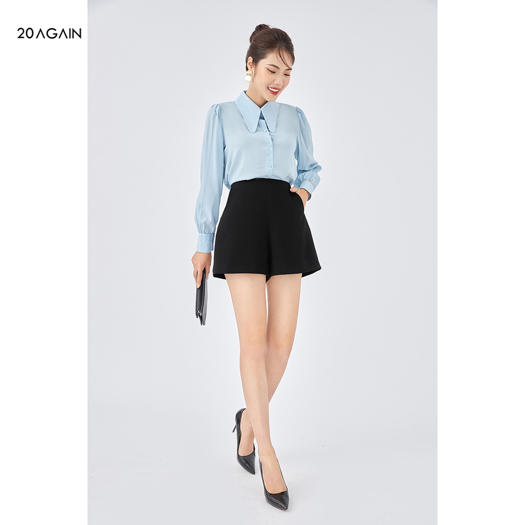 Áo sơ mi nữ dài tay cổ lá sen 20Again, hàng thiết kế dáng basic thanh lịch ASA1804