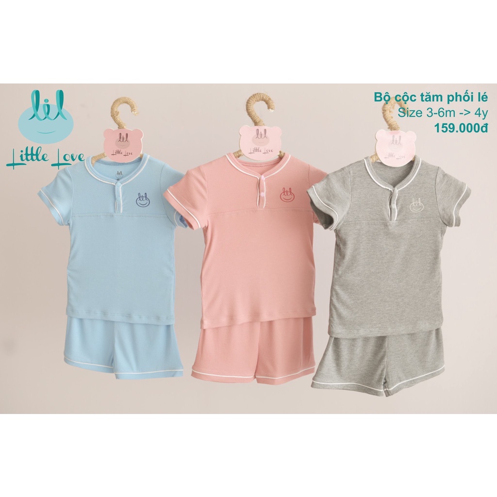 [CHÍNH HÃNG] Bộ quần áo cộc tay cổ trụ tăm viền cổ phối lé trơn trẻ em Little Love