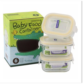 Bộ 3 hộp thủy tinh chữ nhật đựng thức ăn GLASSLOCK 150ml GL543