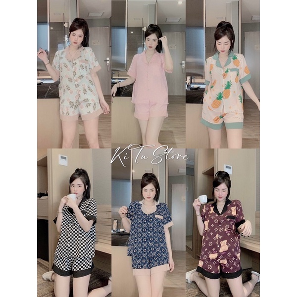 Bộ Pijama tay ngắn quần đùi lụa Mango, mát mịn