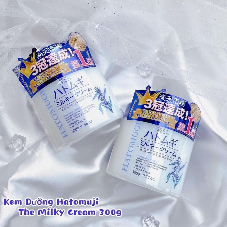 Kem Dưỡng Ẩm Hatomugi Chiết Xuất Hạt Ý Dĩ Làm Sáng Da Mặt 300g Của Nhật Bản - Moisturizing Conditioning The Milky Cream
