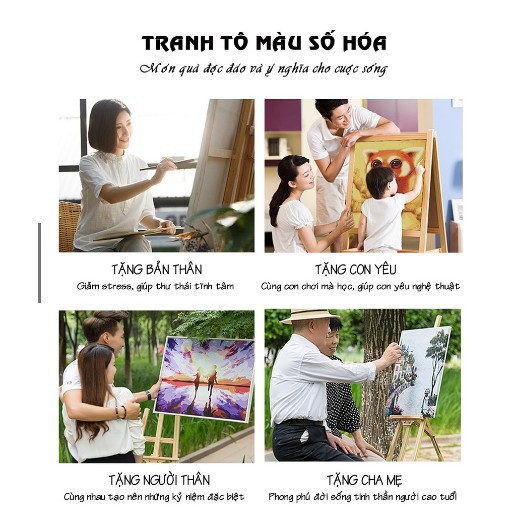 Tranh sơn dầu số hóa tự tô màu DIY painting by numbers - Tranh số hóa phong cảnh mùa thu buồn