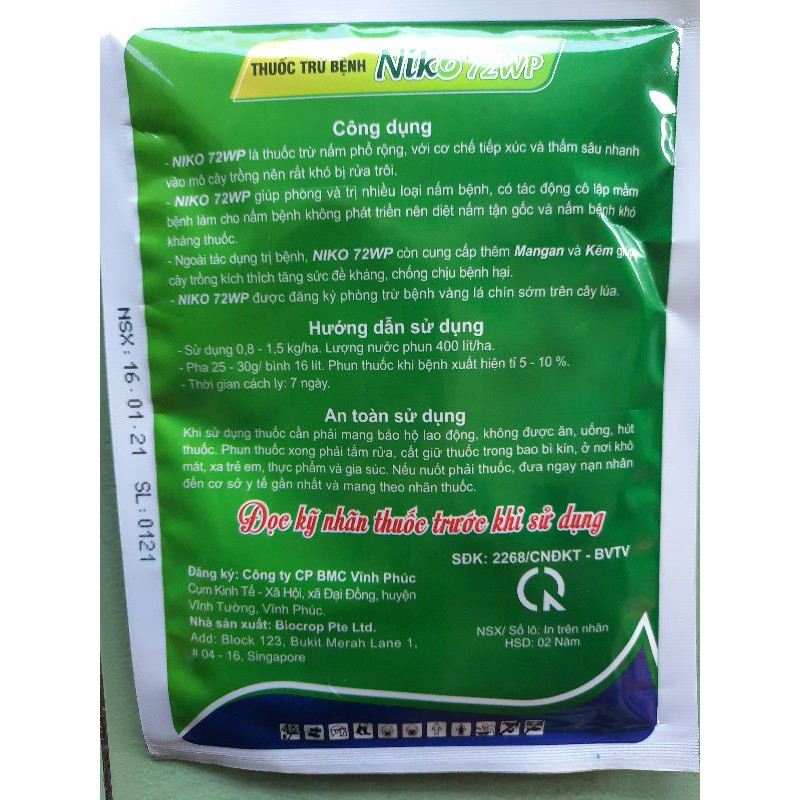 Thuốc trừ bệnh NIKO 72WP 100G