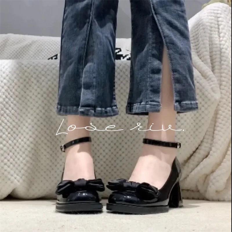 Giày Cao Gót 2022 Bằng Da Bóng Đính Nơ Phong Cách Pháp Thời Trang Mùa Hè Cho Nữ