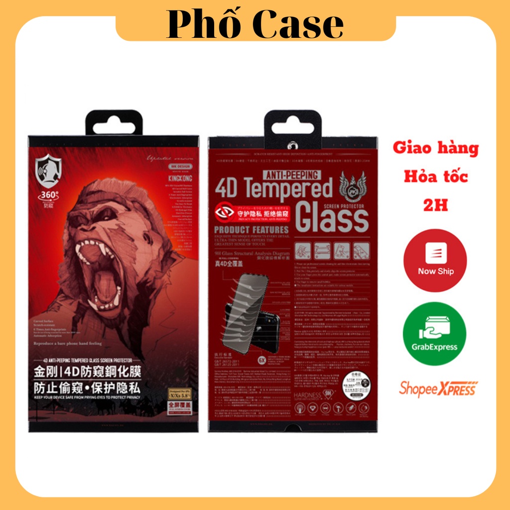 Kính Cường Lực Chống Nhìn Trộm iPhone Hãng WK Kingkong 15promax 14promax/13promax/12promax/11promax/xsmax