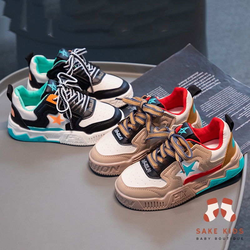 Giày sneakers bé trai bé gái-Giày thể thao dây rút gắn ngôi sao da PU siêu mềm êm chân năng động thoáng khí YNN85