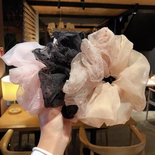Cột tóc vải scrunchies vải organza phối voan thêu tay xinh xắn