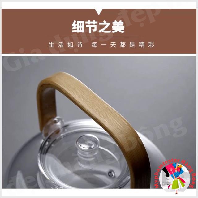 (HÀNG ĐẸP) Ấm thuỷ tinh quai gỗ dung tích 800ml