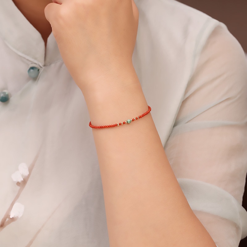 [Hàng Mới Về] Vòng Tay Hạt Đá Mã Não Đỏ Phong Cách Dân Tộc