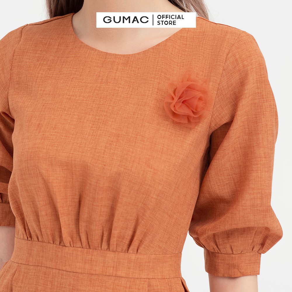 [Mã WABRGU155 giảm 15% tối đa 50k đơn 199k] Đầm xòe nữ nhún eo tay lỡ GUMAC màu gạch trơn thanh lịch, đủ size DB419 | BigBuy360 - bigbuy360.vn