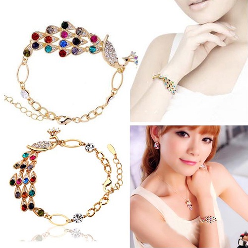 Vòng tay hợp kim đính đá đá màu kiểu dáng sang trọng cho nữ