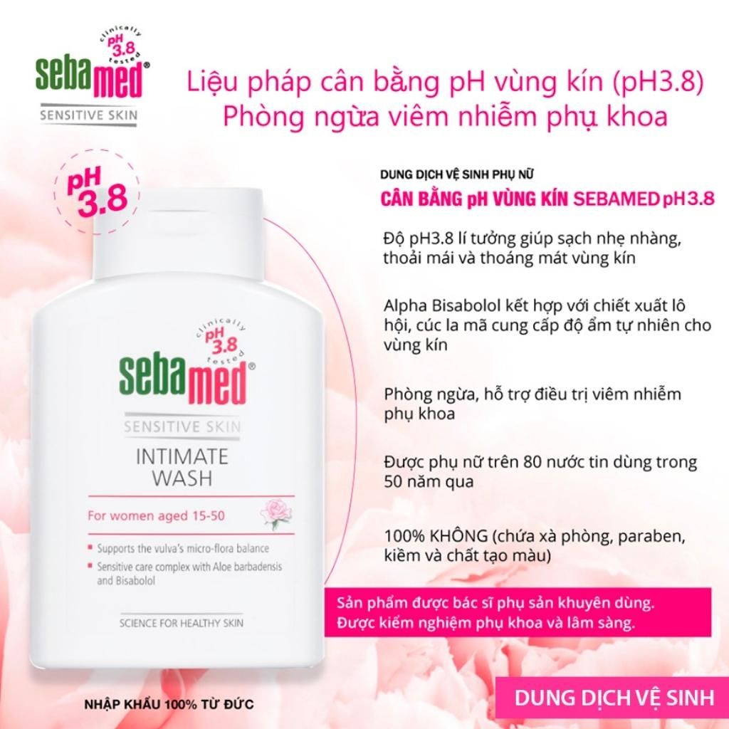 Dung Dịch Vệ Sinh Phụ Nữ Sebamed Feminine Intimate Wash pH3.8 Làm Sạch Nhẹ Nhàng, Cân Bằng Hệ Vi Sinh Tốt (200ml/Hộp)