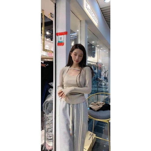 Áo Dài Tay Cổ Vuông Dây Rút 2 Bên Sườn From Ôm Chất Đẹp Hàng Loại 1