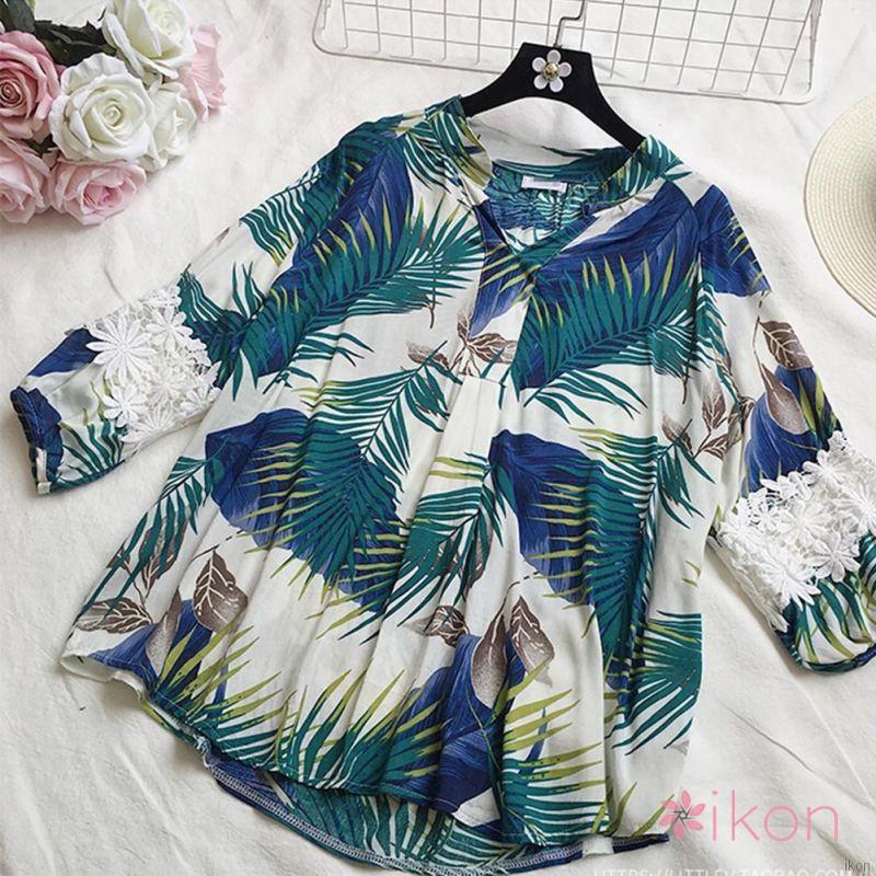 Áo kiểu phối ren in họa tiết thời trang dành cho nữ