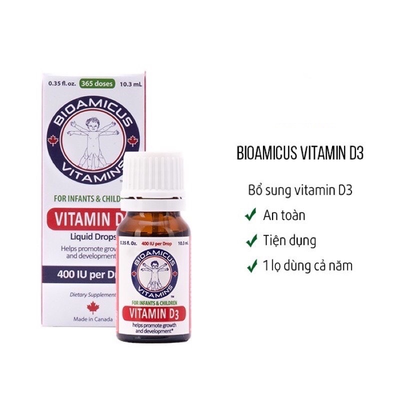 Bioamicus Vitamin D3 Bổ Sung Vitamin D3 Cho Cơ Thể, Tăng Cường Hấp Thu Calcium, Hỗ Trợ Phát Triển Xương, Răng - 10ml