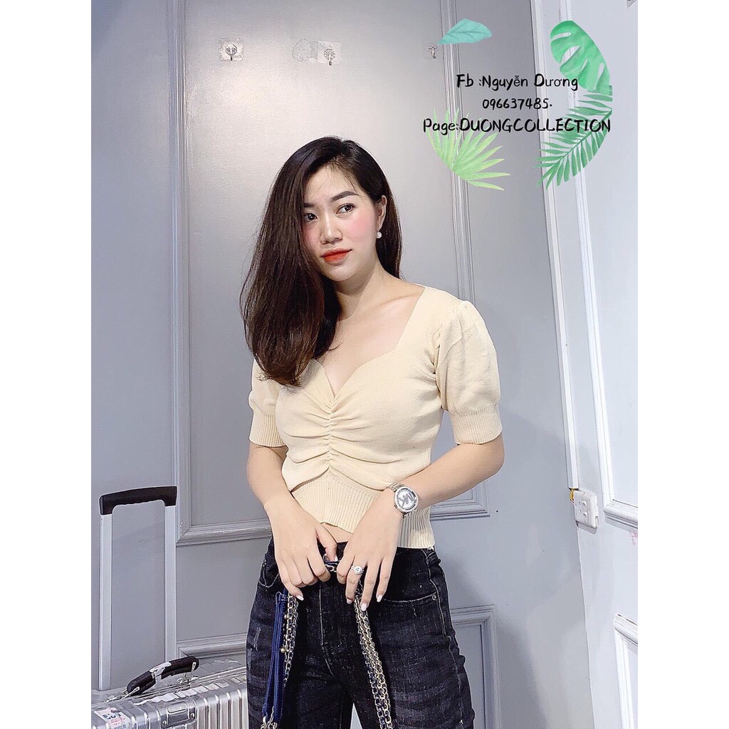 Áo Len Nhúm Ngực Cổ V Siêu Hót(#374)_Xưởng May Quang Anh