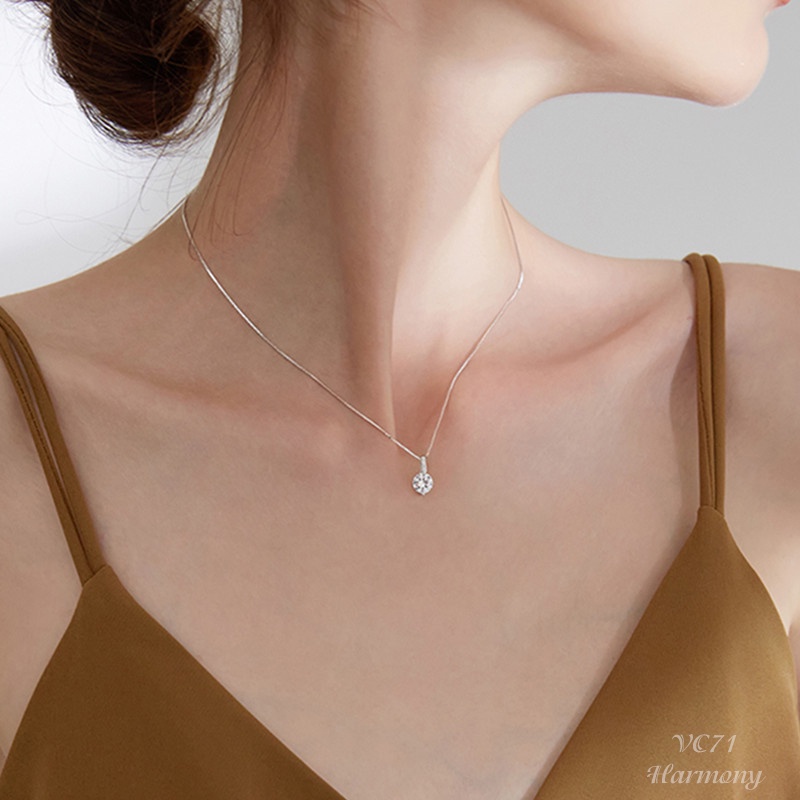 Dây chuyền bạc nữ mặt đá tròn to lấp lánh Diamond Stone sang trọng, xinh xắn | HARMONY ACCESSORIES VC71