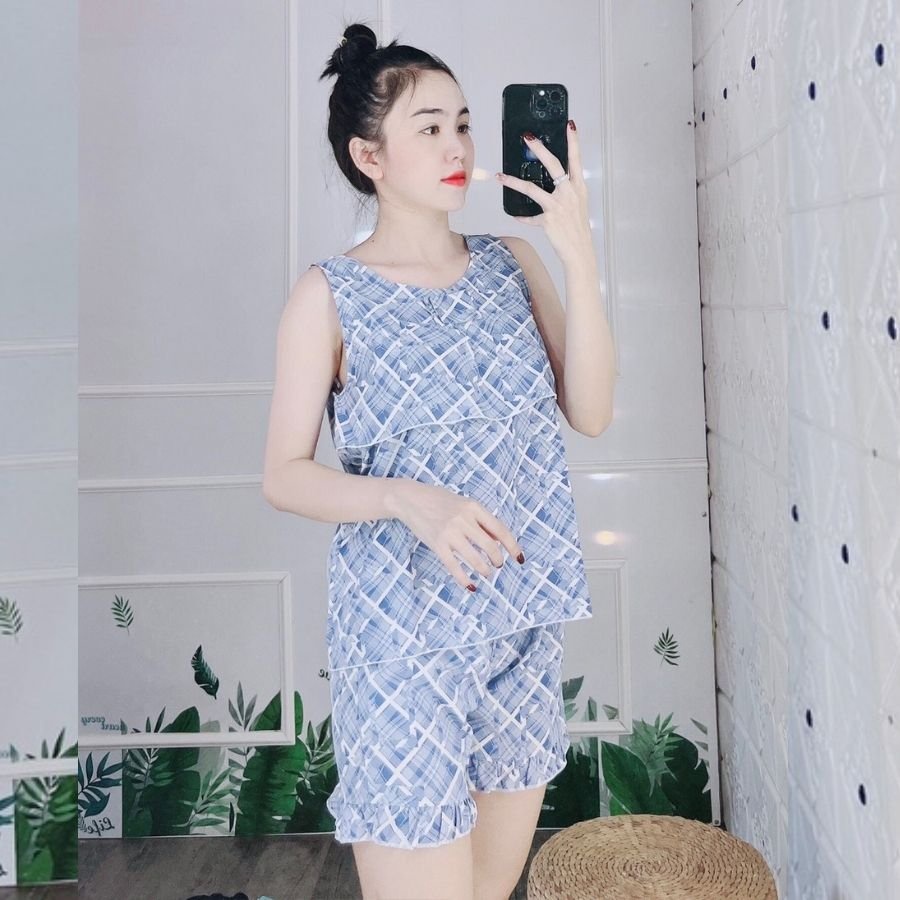 Đồ bộ pijama nữ 100D bộ ngủ mặc nhà 2 dây pyjama lụa tay bèo sexy quần đùi cute dễ thương cao cấp  ESHOP PM03