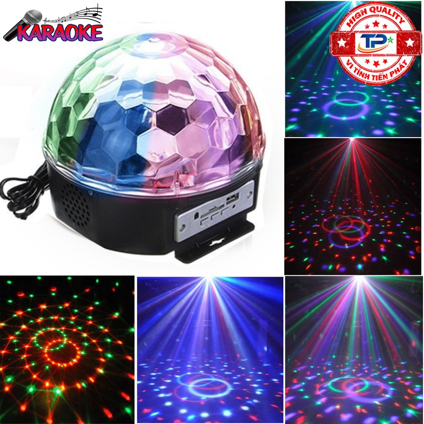 Đèn Led Pha Lê quả cầu xoay 7 màu Karaoke cảm biến nháy theo nhạc, khe cắm USB SD card, MP3 LED Crystal Magic Ball Light