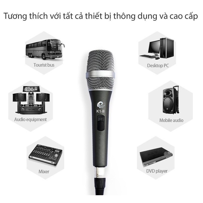 Micro karaoke có dây Vietstar K1 II, hút mic tốt, Dây dài 5m, chống nhiễu tốt